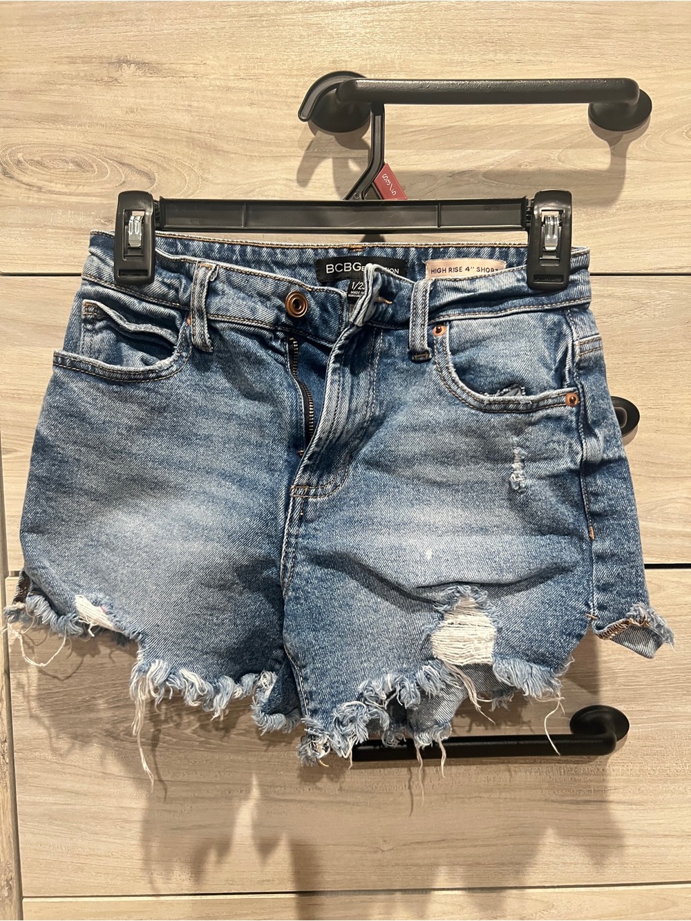 BCBGeneration Distressed Light Blue Denim Jean Shorts